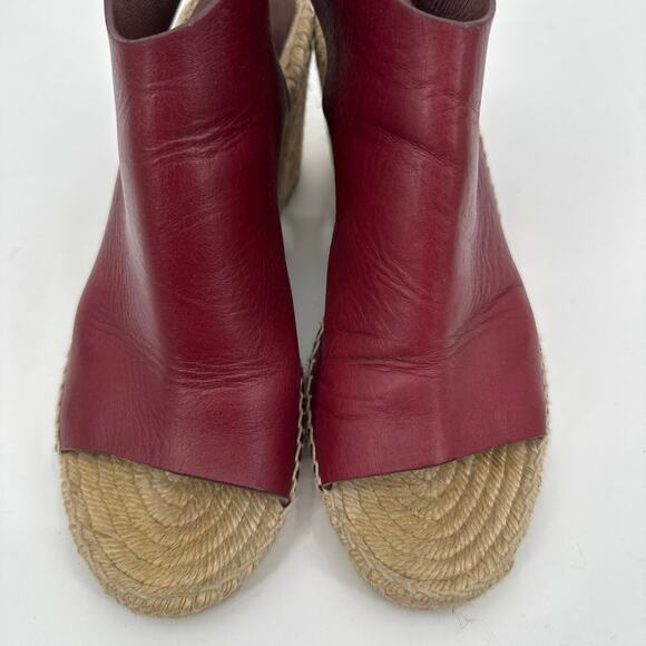 Celine Burgundy Leather Wedge Espadrilles Sandals Size 41/ US10 - Picture 6 of 12